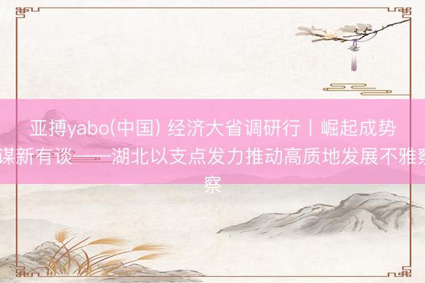 亚搏yabo(中国) 经济大省调研行丨崛起成势 谋新有谈——湖北以支点发力推动高质地发展不雅察