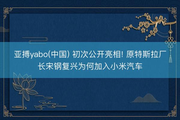 亚搏yabo(中国) 初次公开亮相! 原特斯拉厂长宋钢复兴为何加入小米汽车