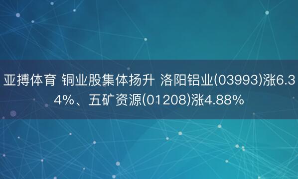 亚搏体育 铜业股集体扬升 洛阳铝业(03993)涨6.34%、五矿资源(01208)涨4.88%
