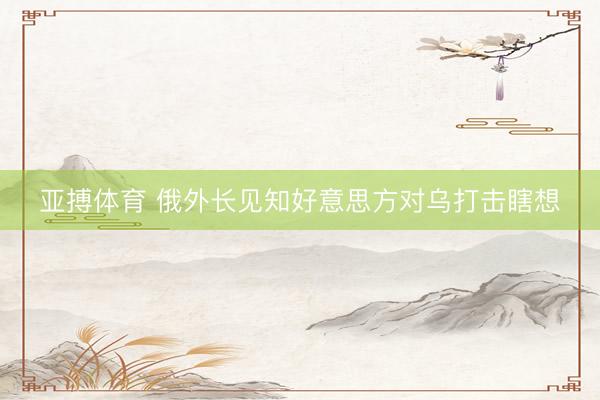 亚搏体育 俄外长见知好意思方对乌打击瞎想