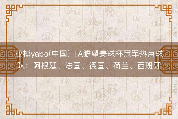 亚搏yabo(中国) TA瞻望寰球杯冠军热点球队:阿根廷、法国、德国、荷兰、西班牙