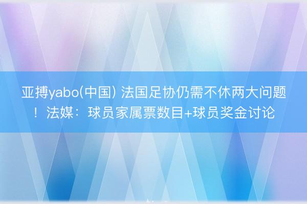 亚搏yabo(中国) 法国足协仍需不休两大问题！法媒：球员家属票数目+球员奖金讨论