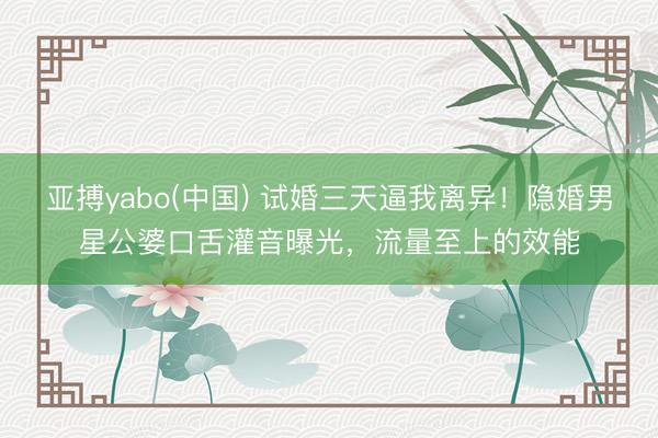 亚搏yabo(中国) 试婚三天逼我离异！隐婚男星公婆口舌灌音曝光，流量至上的效能